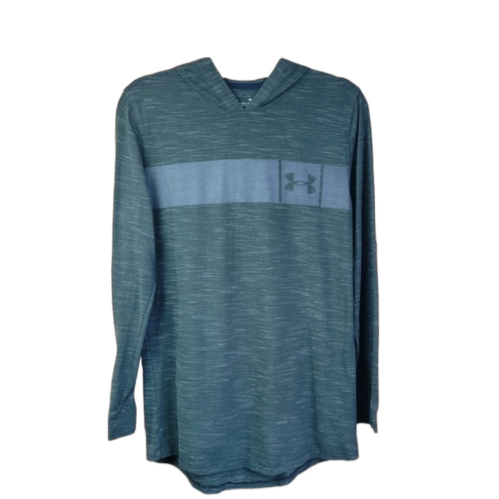 Under Armour Mens Sportstyle Core Long Sleeve Grn Hooded Fitted T-Shirt Medium